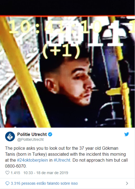 Polícia identifica turco de 37 anos como suspeito de ataque em Utrecht, na Holanda