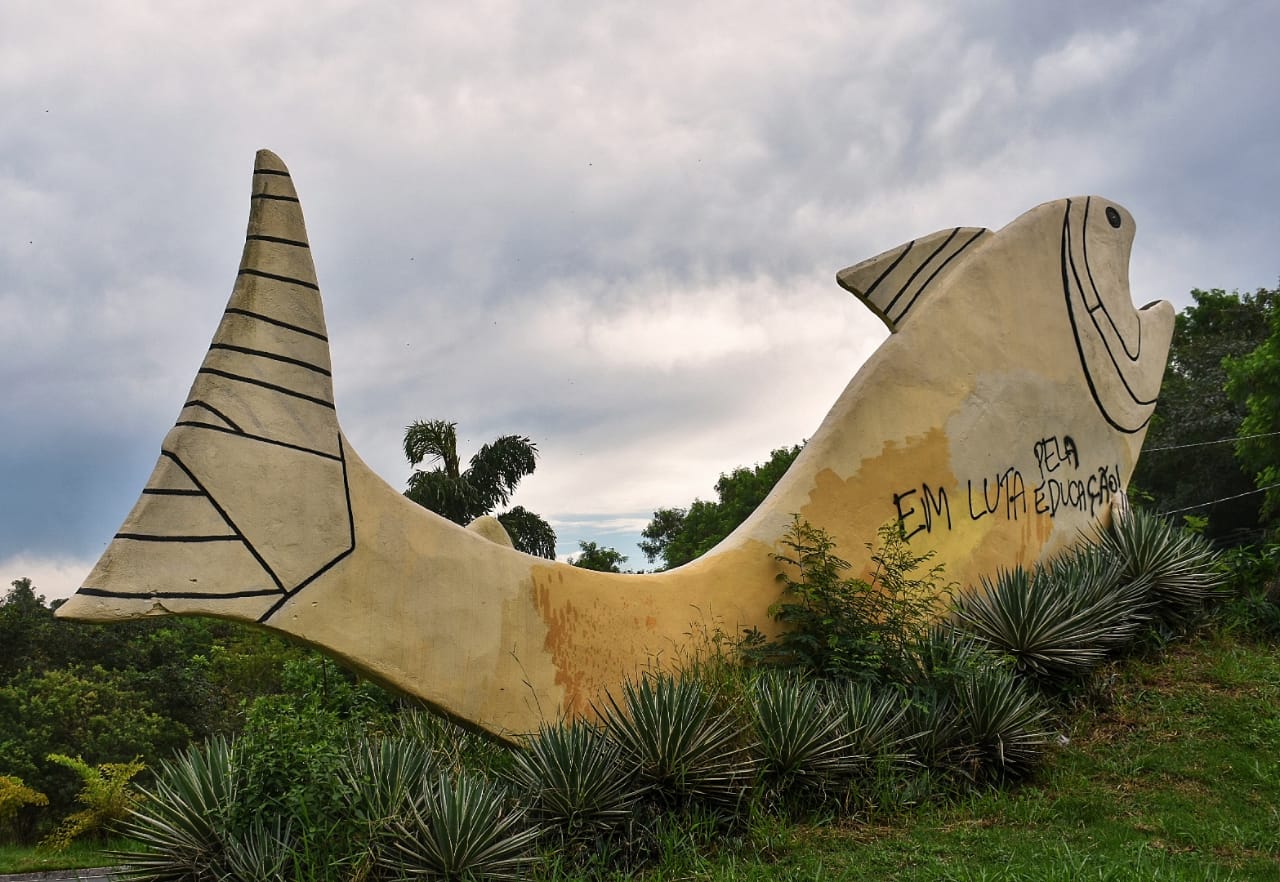 Em Piracicaba, monumento de peixe na entrada da cidade é novamente vandalizado