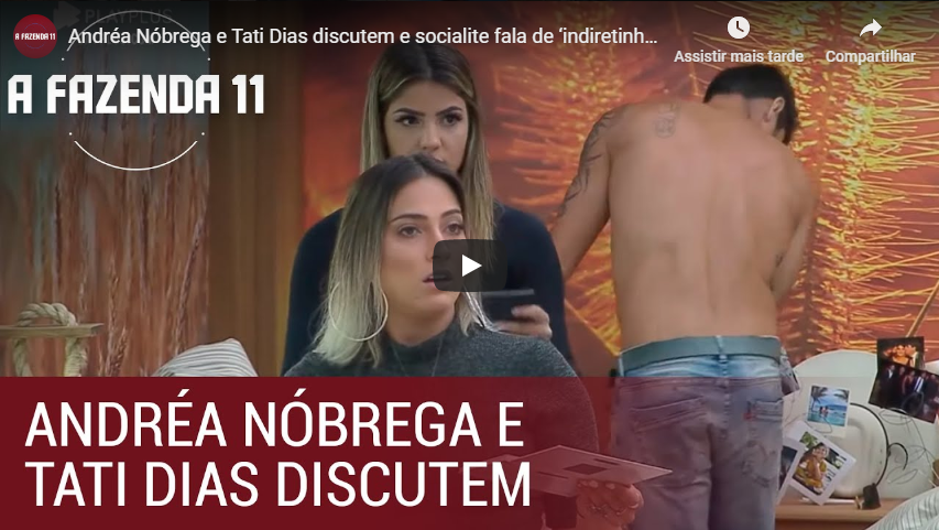 A Fazenda: Assista a discussão de Andréa Nóbrega com Tatia Dias