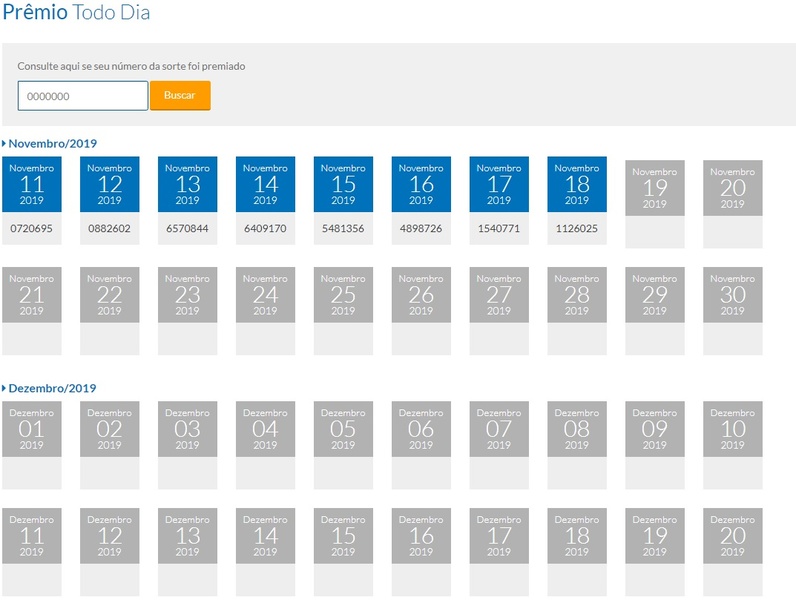 Resultado Prêmio Todo Dia Tele Sena de Natal 18-11-2019