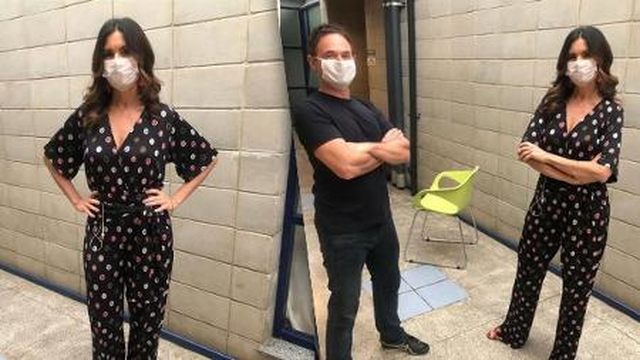 Fátima Bernardes e Jairo Bouer posam de máscaras