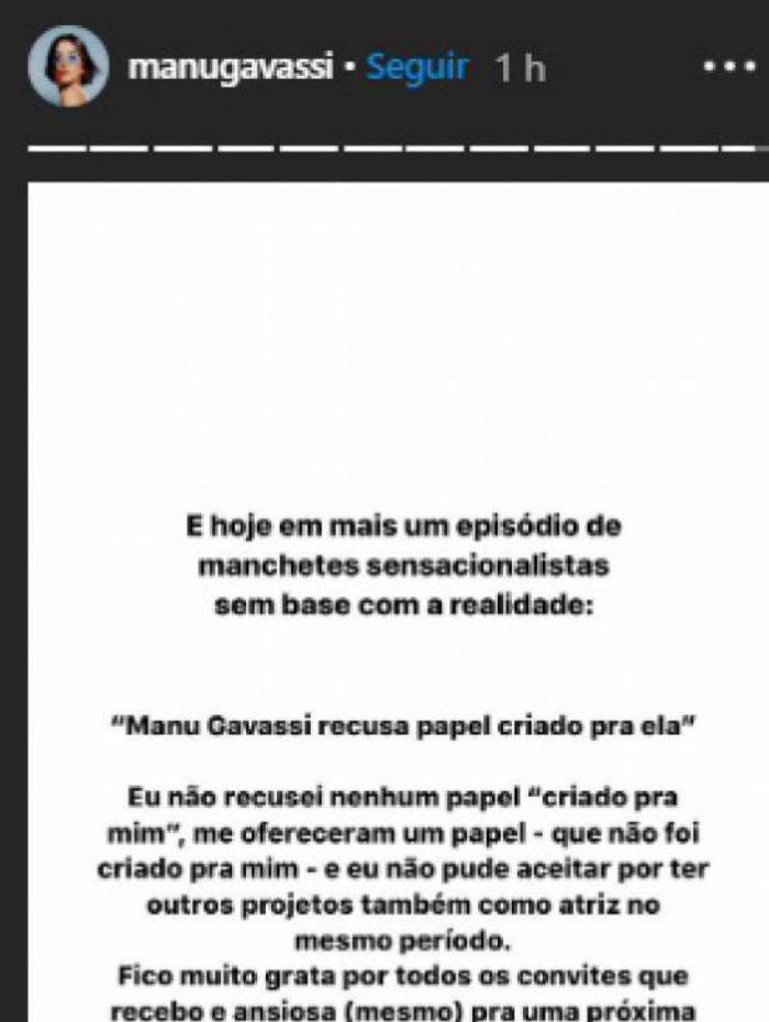 Manu Gavassi usa rede social para comentar convite da Globo - Reprodução