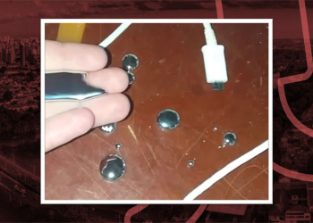 Na imagem vemos as bolinhas de mercúrio.