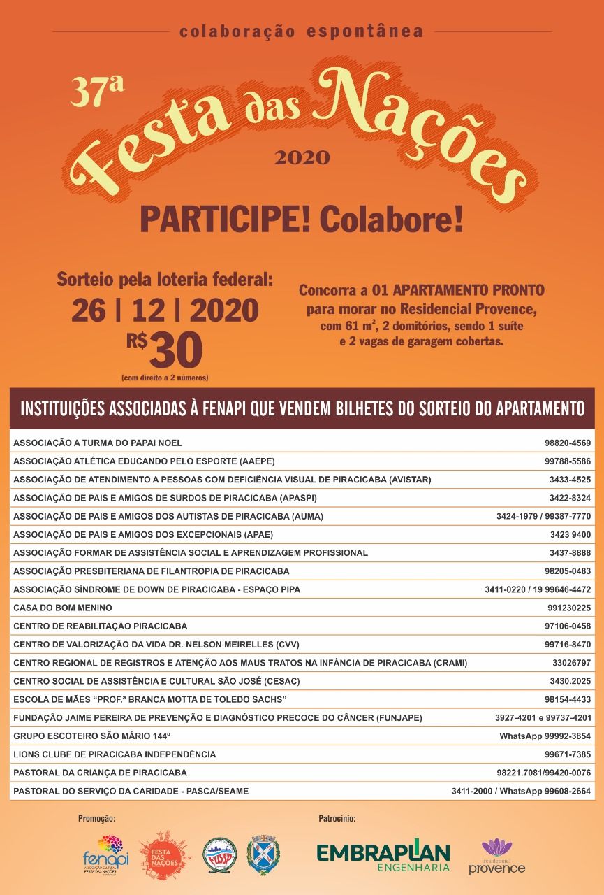 Uma foto do folder, com telefone das instituições que comercializam a rifa