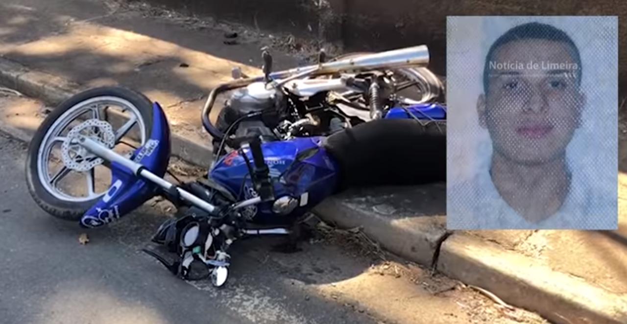 Na imagem podemos ver a motocicleta e uma foto do rapaz ao lado