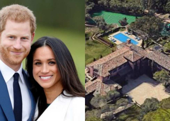 uma foto de Harry e sua esposa a atriz Meghan Markle