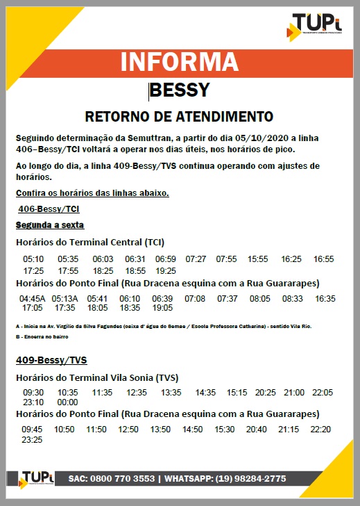 TUPi anuncia acréscimos de horários em mais linha de Piracicaba e retorno da Bessy; confira