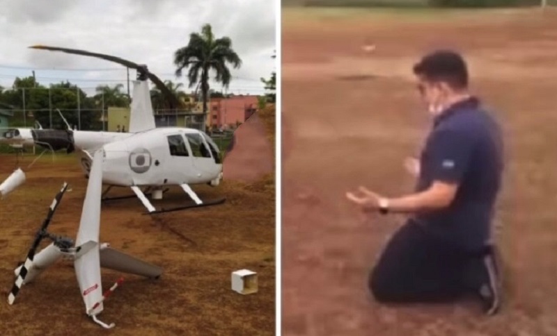 Helicóptero da Globo faz pouso forçado e perde cauda; piloto reza após aterrissagem e pânico