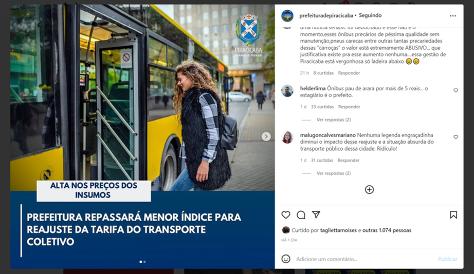 Prefeitura de Piracicaba usa gírias, tira sarro, ‘zoa’ e debocha de aumento do bilhete do ônibus