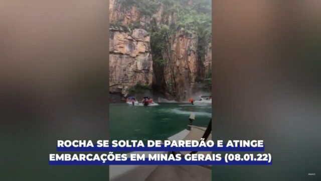 Rocha se desprende de paredão e atinge embarcações em zona turística de MG