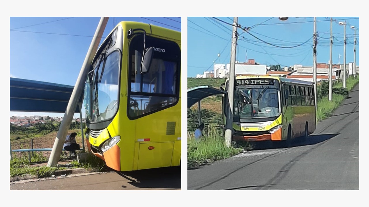 Em acidente, ônibus arranca poste em Piracicaba (SP)