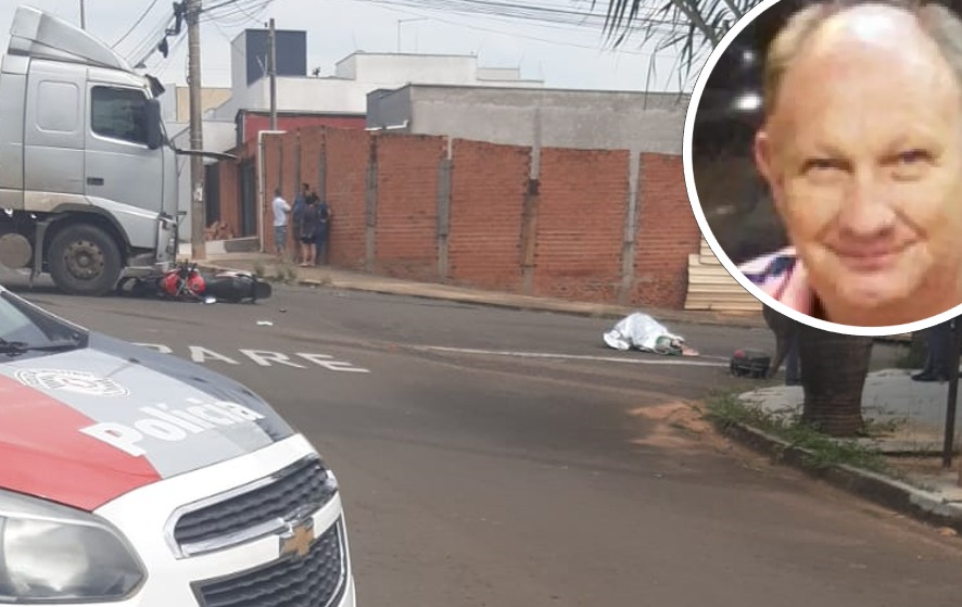 Idoso tem cabeça esmagada em acidente entre motocicleta e carreta