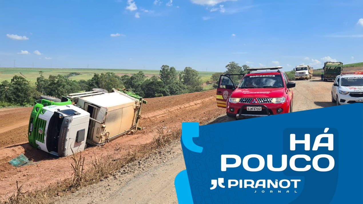 Caminhão com 6,5 toneladas de lixo tomba e deixa motorista ferido em Rio das Pedras