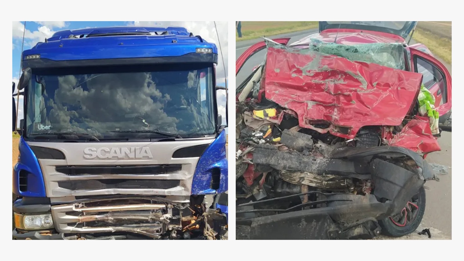 Ultrapassagem irregular termina com três mortos após carro bater em caminhão