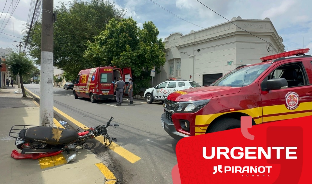Jovem é socorrido em estado grave após moto ser atingida por carro no centro de Piracicaba