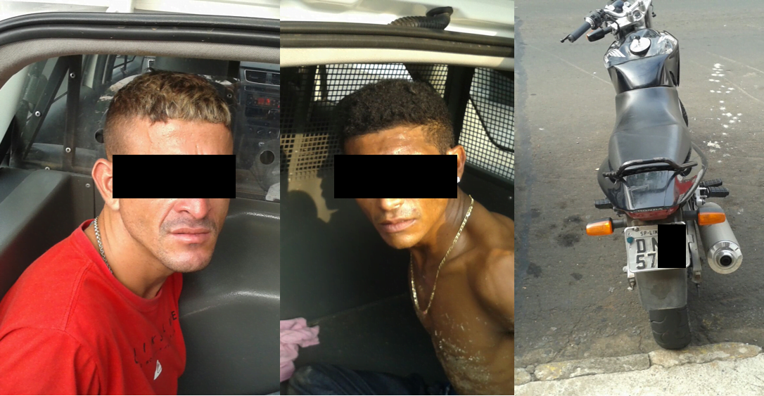 Com moto roubada, dupla tenta fuga, mas acaba na cadeia