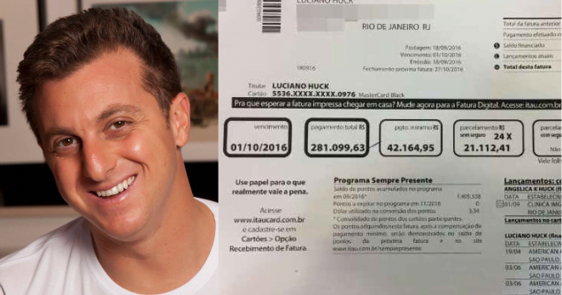 Luciano Huck gasta mais de R$ 281 mil no cartão de crédito