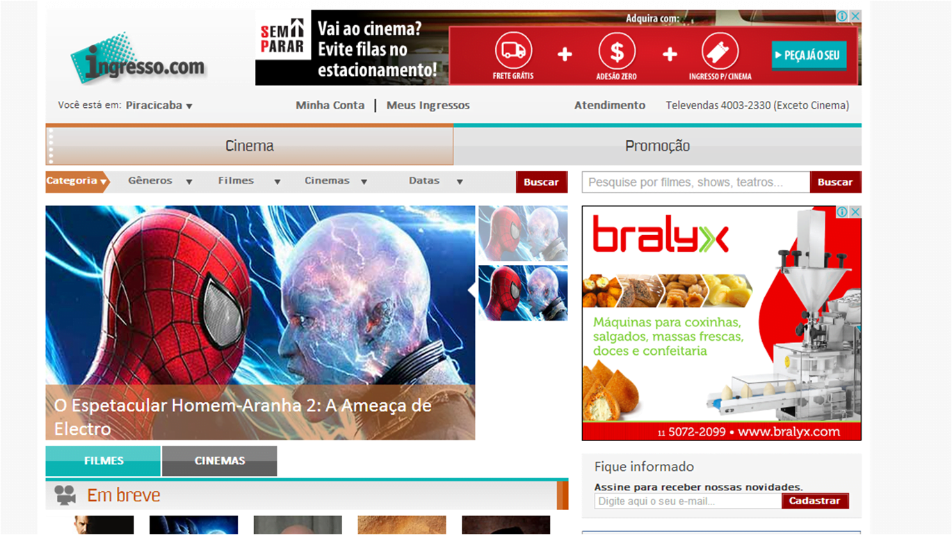 Site de ingressos do cinema volta a funcionar