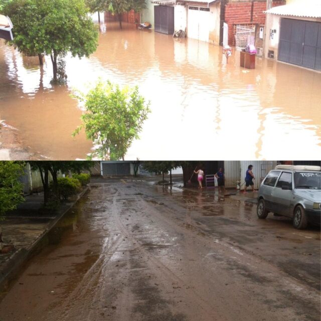 A primeira foto mostra a água da tempestade e a segunda como estava antes dela - Foto: Juliana Lucena / Você no Pira